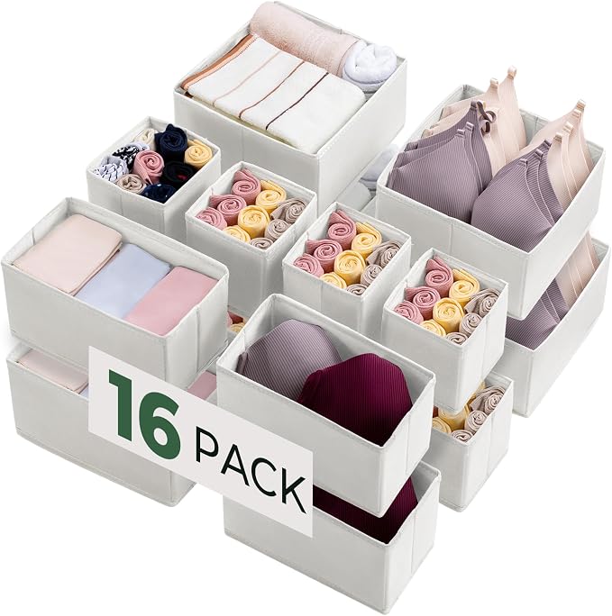 Kootek 16 Pack Drawer Organizer Clothes, Dresser Drawer Organizers for Clothing Fabric Foldable Closet Organizers and Storage Bins for Baby Clothes, Nursery, Underwear, Bras, Socks by Kootek