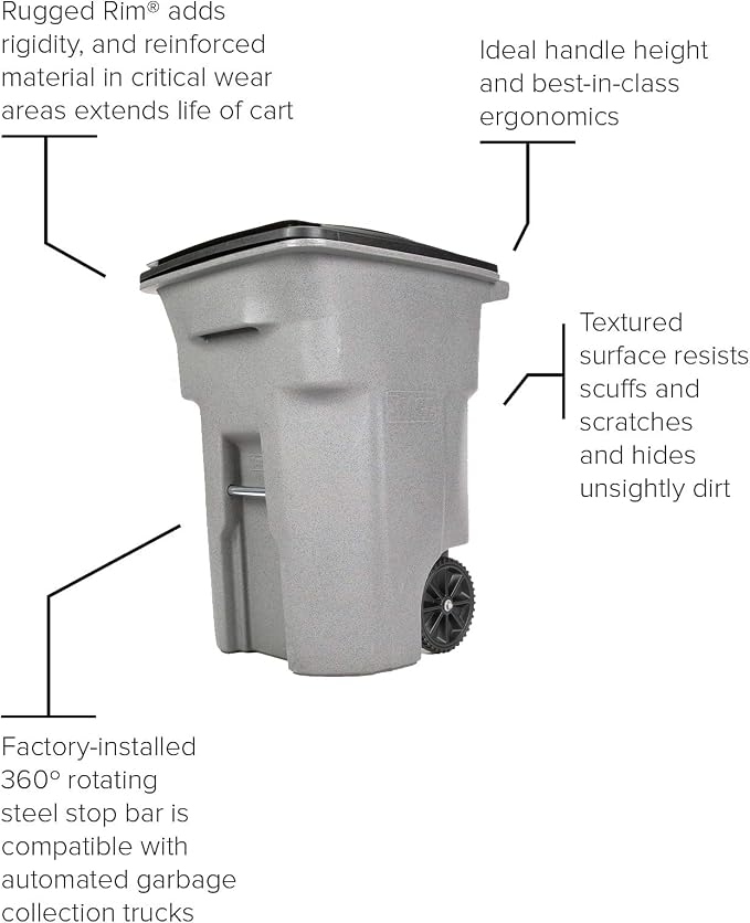 Toter 79296-R1209 96 Gallon Blackstone Trash Can with Wheels and Attached Lid - Image 5