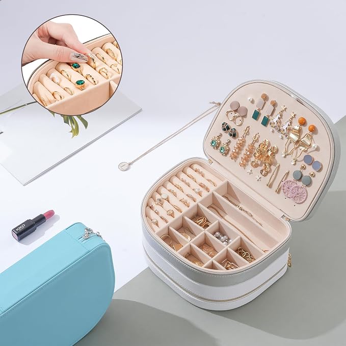 ProCase Travel Size Jewelry Box, Large Portable Seashell-Shaped Jewelry Case, 2 Layer Jewelry Organizer in PU Leather for Women -Silver - Image 7