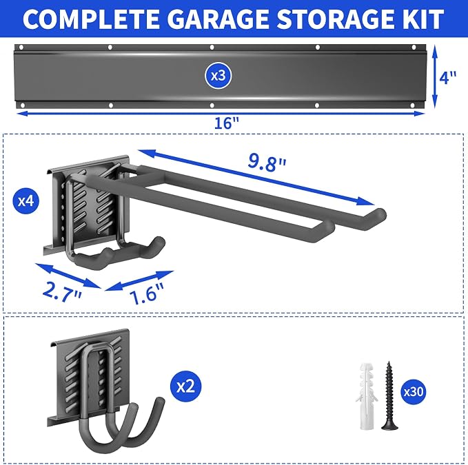 Garage Wall Organizer Wall Mount, 48inch Heavy Duty Garden Tool organizer Storage System, Easy Install With 6 Adjustable Hooks, For Garage, Basement, Shed, Workshop(Black) - Image 7