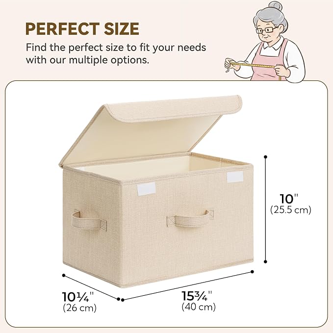 GRANNY SAYS Stoarge Basket with Lid, Decorative Storage Boxes, Closet Storage Bins for Clothes, Collapsible Stackable Organization, Ivory White&Khaki, 2-Pack - Image 6