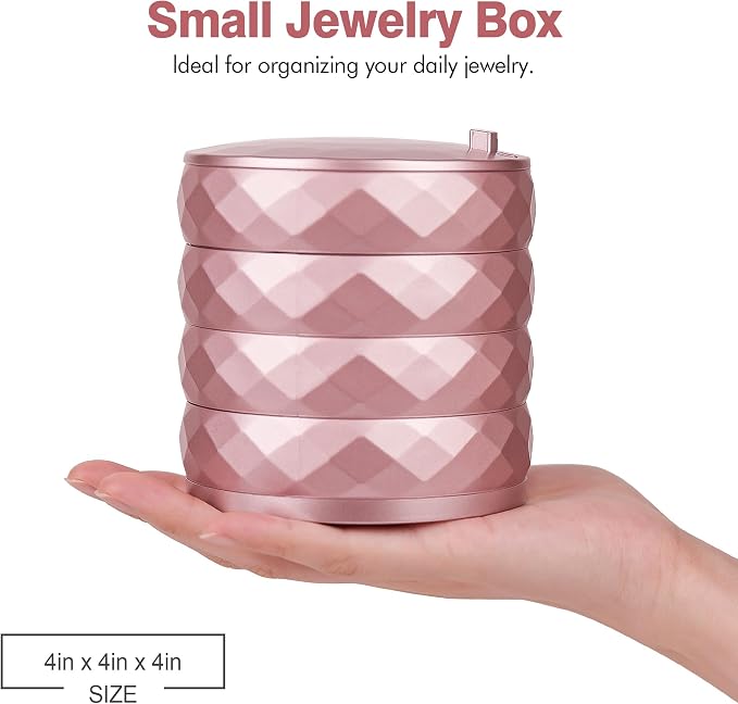 CONBOLA Travel Jewelry Case Box, Small Jewelry Organizer Earring Holder for Women, 5-Layer Rotating Jewelry Storage Tray with Lid for Bracelets Rings Bracelets - Image 2