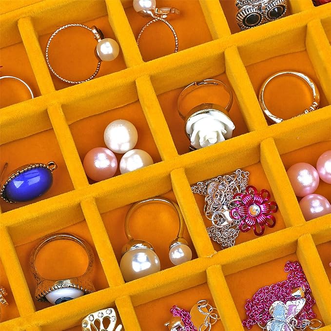 24 Grids Velvet Glass Ring Earrings Jewelry Box Earrings Organiser Storage Holder Display Case - Image 4