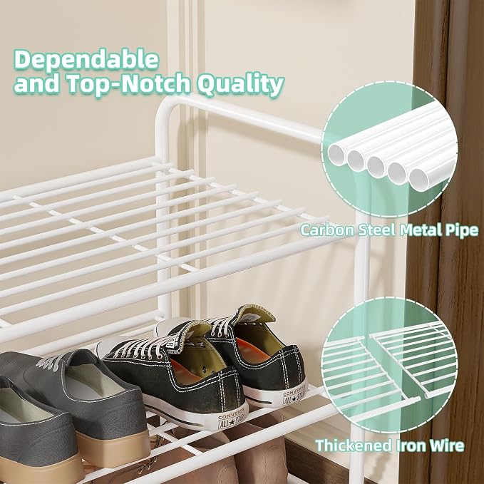 SUFAUY 2-Tier 33" Wide Shoe Rack, Closet Metal Wire, Stackable, White - Image 7
