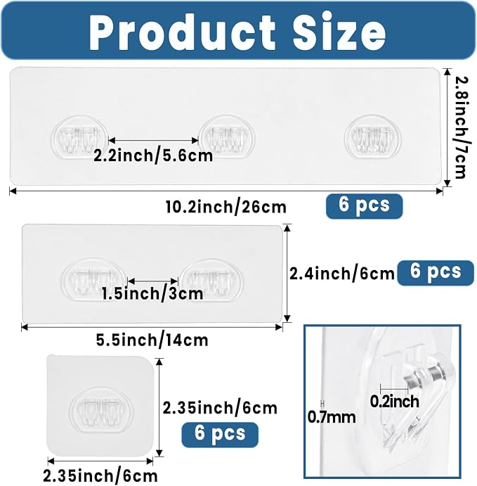 18 Pack Shower Caddy Adhesive Replacement, Shower Shelf Strong Adhesive Hooks, No Drilling, Transparent WaterProof Strips for Bathroom Shelves & Kitchen Racks - Image 2