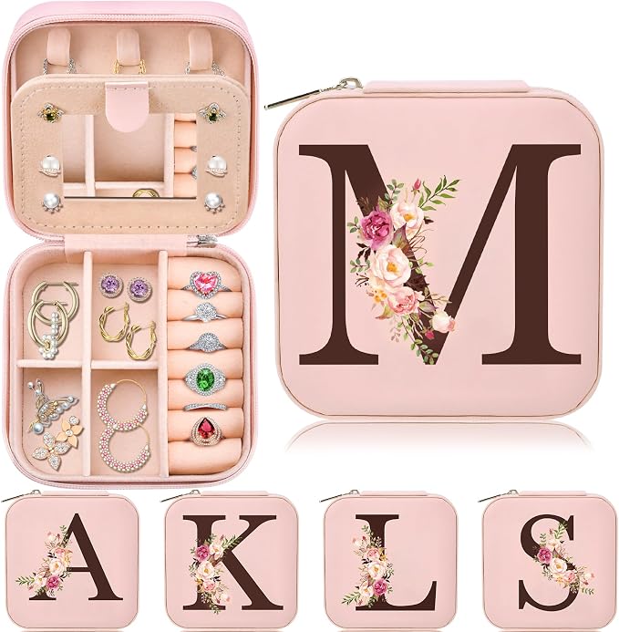 Inngeroo Personalized Graduation Gifts for Women - Customized Teacher Appreciation Gifts - Travel Jewelry Case Box Organizer for Wife Daughter Aunt Friend Grandma - Initial M by Inngeroo
