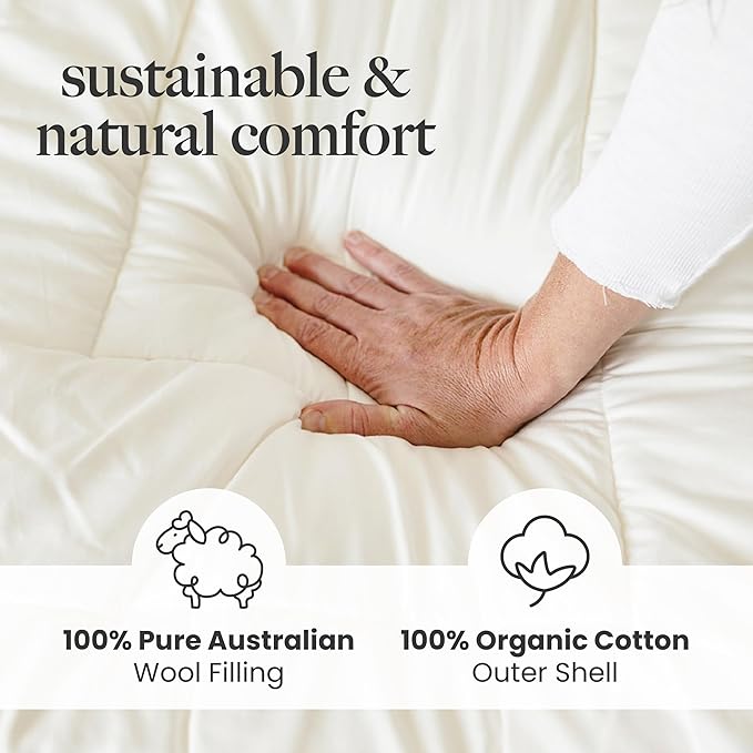 Woolino Wool Mattress Topper, Oeko-TEX Standard 100, Merino Wool Fill, Organic Cotton Sateen, Natural Temperature Regulating, Cooling, Pressure Relief, 1.2 inch, Twin 39 x 76 in
