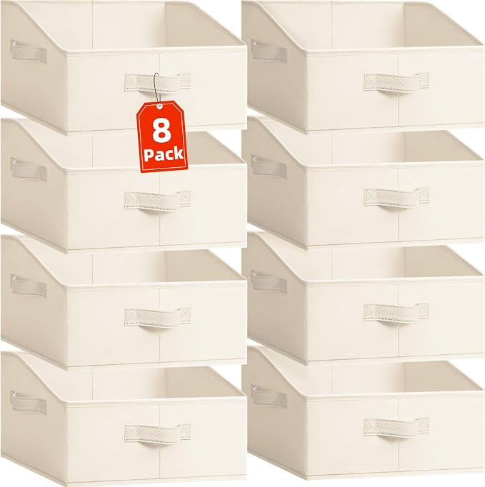 Criusia Closet Organizers Bins 8 Pack - Large Closet Shelf Organizer with Handles - Fabric Trapezoid Home Organization and Storage Baskets for Organizing Clothes Toy Blanket Towel Purse Hats by Criusia