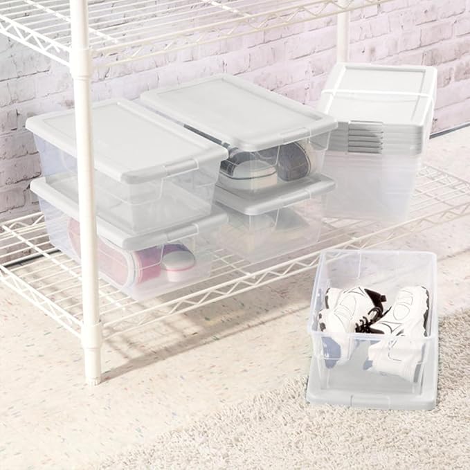 Sterilite 12-Pack 6 Quart Storage Boxes, Stackable Clear Plastic Bins with Snap-On Lids – Heavy-Duty Organizing Containers for Closet, Bathroom, and Office - Image 4