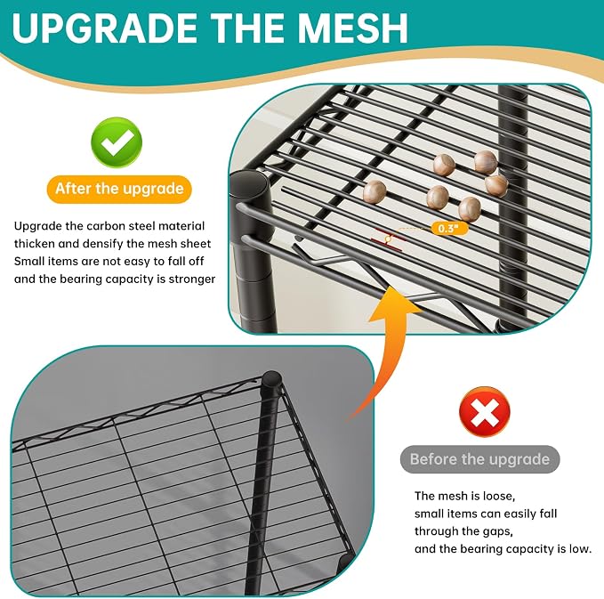 SINGAYE Metal Shelves Wire Shelving：Storage Rack Standing Units Shelf for Kitchen Laundry Bathroom Closet Organizers Pantry Narrow Mesh Adjustable 10" D x 16" W x 55" H Black - Image 4