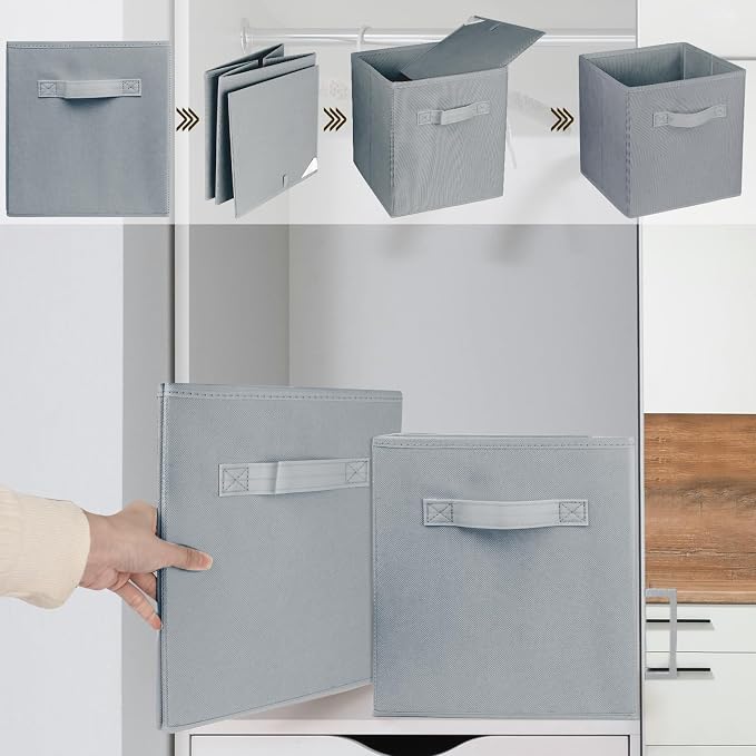 3 Pcs Storage Cubes, 10.5 Inch Collapsible Storage Bins, Fabric Foldable Bins for Organization, Durable Storage Bins for Closet, Shelves, Offices (Grey) - Image 4