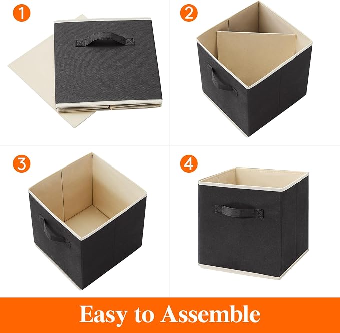 Lifewit Storage Cubes, Foldable Decorative Fabric Storage Baskets for Organizing Home Organizers with Handles for Shelves, Closet, 13 Inch Bins, 36L Black, 12 Packs - Image 2