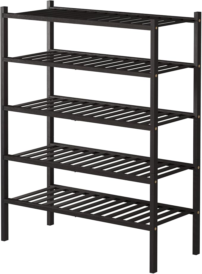 ROMGUAR CRAFT 5 Tier Bamboo Shoe Rack for Closet Free Standing Wood Shoe Shelf for Entryway Small Space Stackable 27"x11"x33" (Brown) - Image 7