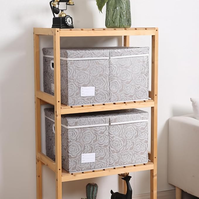 PRANDOM Jumbo Collapsible Storage Boxes with Lids Fabric Decorative Storage Bins Cubes Organizer Baskets with Cover Handles Divider for Bedroom Closet Living Room 23.2x15.7x11.6 Inch 3 Pack - Image 2