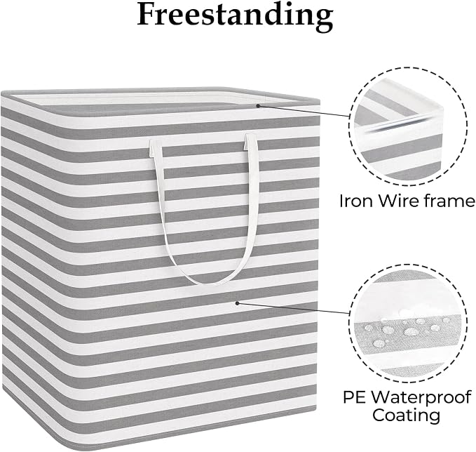 StorageRight Laundry Basket Hamper Large Collapsible Laundry Hamper with Easy Carry Handles，Freestanding Clothes Hampers for Laundry, Bedroom, Dorm, Clothes, Towels, 100L, Grey - Image 3