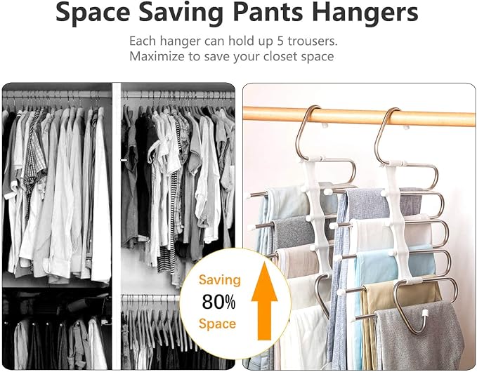 Kalimdor Pants Hangers 2 Pack Space Saving Metal Closet Organizer,Clothes Pants Hangers,Anti-Slip Design,Closet Organizers and Storage for Pants Jeans Skirts Scarf Legging - Image 2