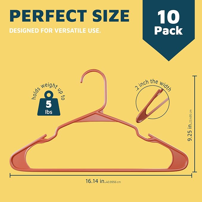 Lifemaster Plastic Clothes Hangers – Heavy Duty Hanger Set, for Organizing Clothes, Dresses, and Coat, Holds Up to 5 lbs, Space-Saving Hangers with Non-Slip Shoulder Grooves, Pack of 10, Dark Brown - Image 2