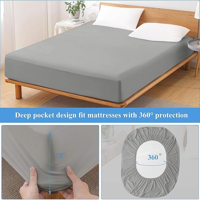 King Waterproof Mattress Protector - Noiseless, Breathable, Machine Washable Fitted Mattress Cover with Deep Pocket up to 5”-21”（Dark Grey）