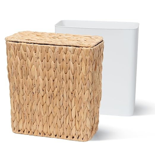 Coeusy 3 Gallon Wicker Trash Can,Small Bathroom Trash Can with Lid,Natural Water Hyacinth Wicker Waste Basket for Bedroom,Toilet,Narrow Garbage Can with Removable Liner - Image 8