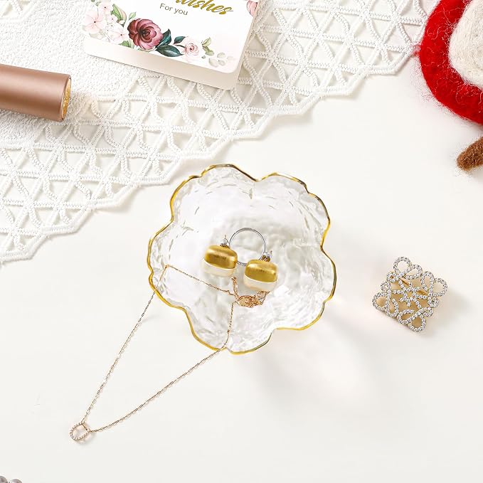 Birthday Gifts for Women Jewelry Dish Glass Ring Dish Holder Jewelry Tray Cute Vanity Organizer Room Decor Jewellery Tray Crystals Trinket Dish Nightstand Bedroom Decor Christmas Friendship Gifts - Image 2