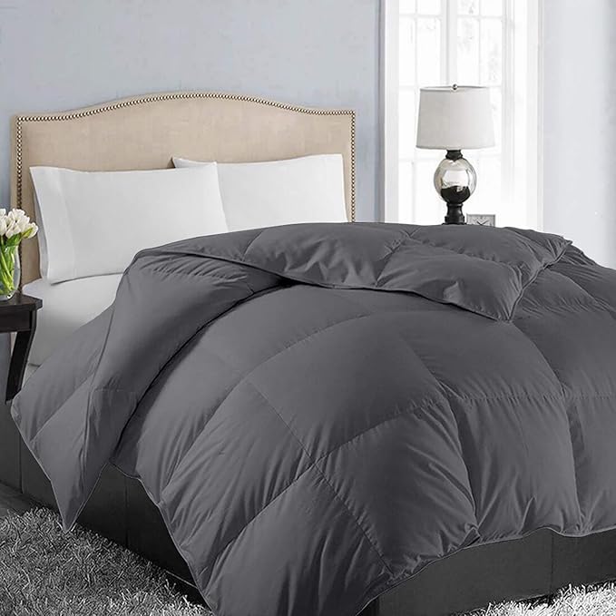 EASELAND Twin XL Down Alternative Comforter - Quilted Duvet Insert for All Seasons, Soft Lightweight with Corner Tabs, Summer Winter Warm Bedding, Dark Grey 68×92 Inches
