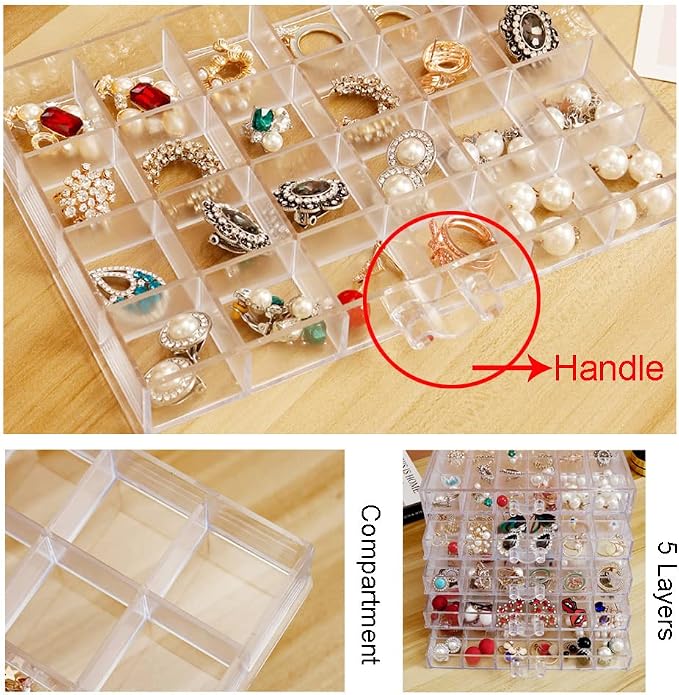 YUFONG Earring Storage Box Organizer, Acrylic Jewelry Storage Box Holder 5 Drawers Transparent Jewelry Display Stand with 120 Small Compartments Gift Boxes for Women Girls (Clear) - Image 4
