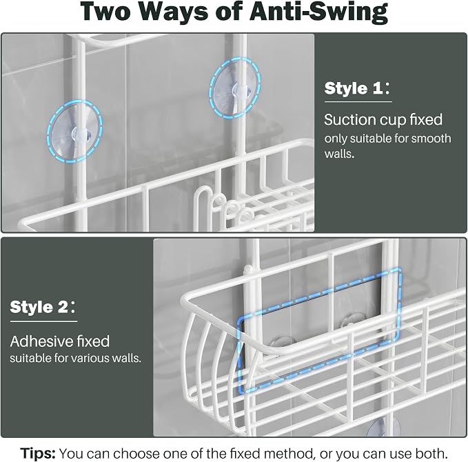Epicano Shower Caddy Hanging, Anti-Swing Over Head Shower Caddy Rustproof with hooks for Towels, Sponge and more,White - Image 6