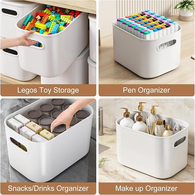 ORGIDOL 8 Pack White Storage Bins with Lids Stackable Storage Container for Organizing, Storage Boxes with Handle for Shelves, Cute Storage Bin for Craft, Snacks, 9.85x6.9x5.7 inch - Image 2