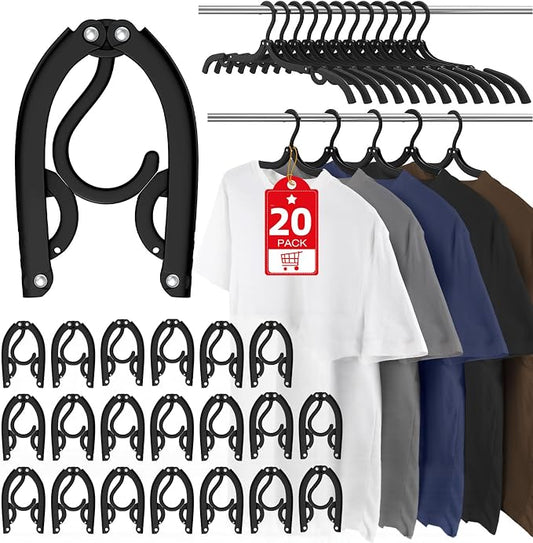 Travel Hangers Portable Foldable Travel Hanger Organizer, Plastic Cruise Essentials Clothes Drying Rack Folding Hangers for Camping Flying RV Europe Vacation Essentials Suitcase (Black, 20 Pack) by Besslly