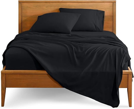 Bare Home Short Queen Sheet Set - 1800 Ultra-Soft Microfiber Bed Sheets - Double Brushed - Deep Pockets - Easy Fit - 4 Piece Set - Bedding Sheets & Pillowcases (Short Queen, Black)