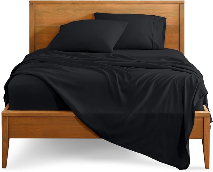 Bare Home Twin XL Sheet Set - 1800 Ultra-Soft Microfiber Twin Extra Long Bed Sheets - Double Brushed - Deep Pockets - Easy Fit - 3 Piece Set - Bedding Sheets & Pillowcases (Twin XL, Black)