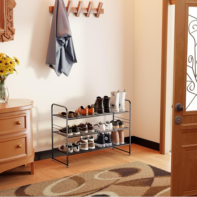 SUFAUY 3-Tier Shoe Rack, Closet Metal 33" Wide Shoe Rack Organizer Heavy Duty, Stackable, Black - Image 2