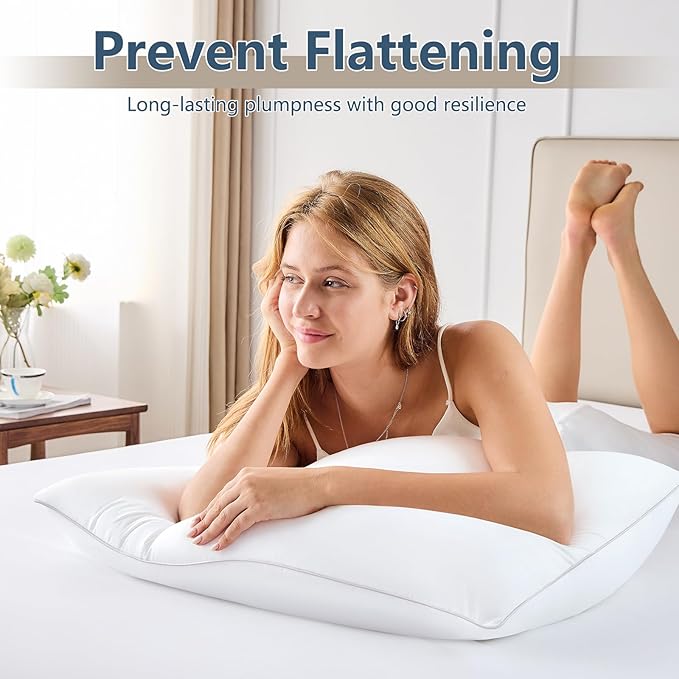 CozyLux Soft Supportive Bed Pillows for Side and Back Sleepers, Oeko-Tex Certified Down Alternative Filling, Hotel Quality Fluffy Sleeping Pillow, King Size Set of 4, White, 19" x 34"