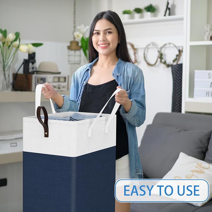 HomeHacks 75L Rolling Laundry Basket with Wheels, Collapsible & Waterproof Laundry Hamper, Mobile Clothes Hamper, Storage Laundry Bins with Handles for Laundry Room, Bedroom, Bathroom & Dorm, Blue - Image 6