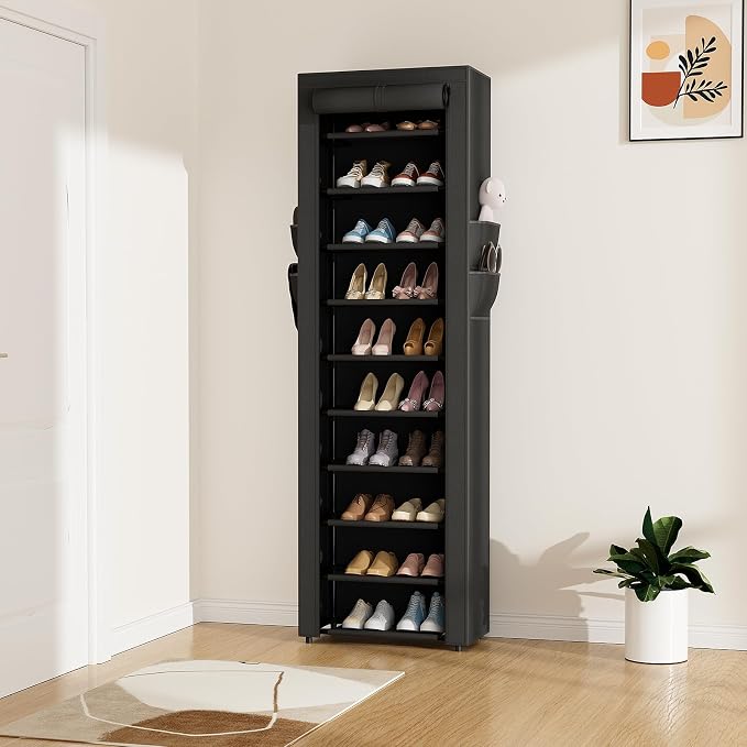 ROJASOP Shoe Rack with Covers 10 Tier Large Shoe Organizer Tall Shoe Closet Storage for 20-22 Pairs Shoe and Boot, Free Standing Shoe Rack Organizer for Closet, Entryway, Bedroom, Black - Image 2