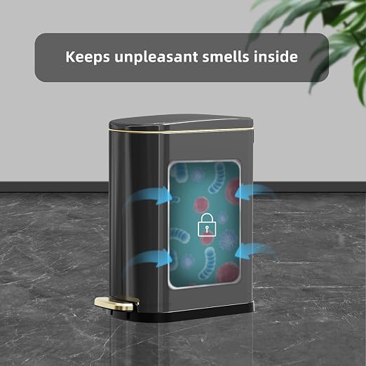 KSSKSS 2.6 Gallon Slim Bathroom Trash Can with Soft-Close Foot Pedal, 10L Stainless Steel Garbage Can with Removable Liner Bucket, for Narrow Spaces,Bathroom, Bedroom (Titanium Black) - Image 4