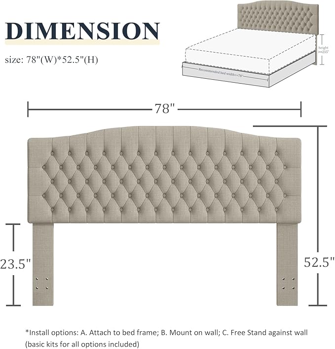 Befurtori King Headboard Only, Upholstered Headboard King for Adjustable Bed Linen Tufted Calking Size Wall Mounted Head Board with Solid Wood Legs Head Board, Linen