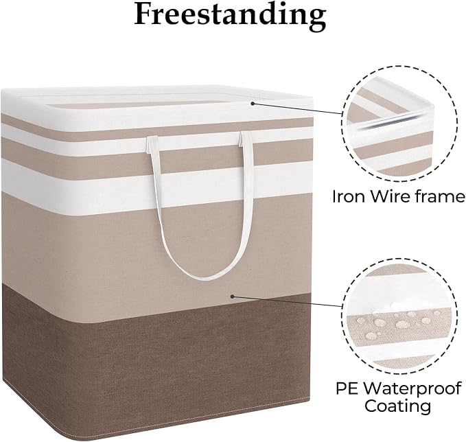 StorageRight Large Collapsible Laundry Basket Hamper with Easy Carry Handles，Freestanding Clothes Hampers for Laundry, Bedroom, Dorm, Towels, Toys, 100L, Khaki - Image 3