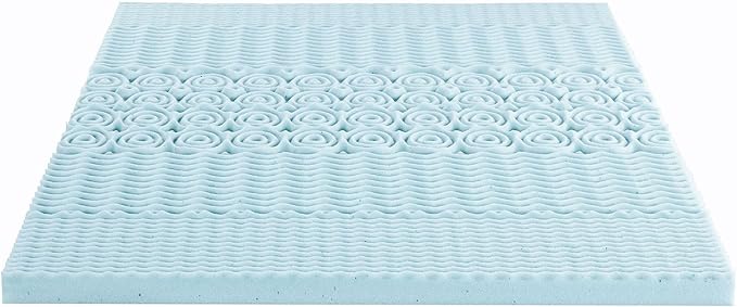 Mellow 3 Inch 5-Zone Memory Foam Mattress Topper, Cooling Gel Infusion, Dorm Essentials, Queen Blue