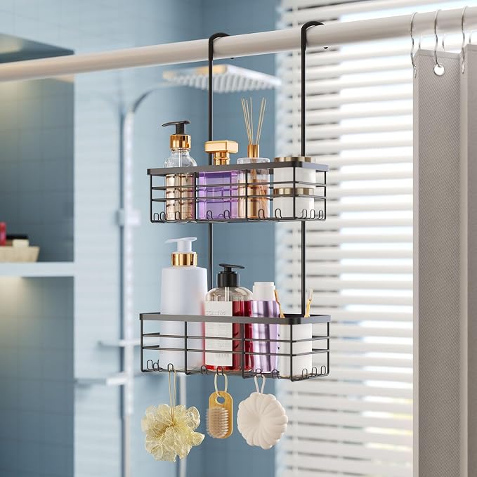 HapiRm Hanging Shower Caddy Organizer - No Drilling Shower Organizer with Hooks, Rustproof & Waterproof 304 Stainless Steel Bathroom Shelves - Black - Image 8