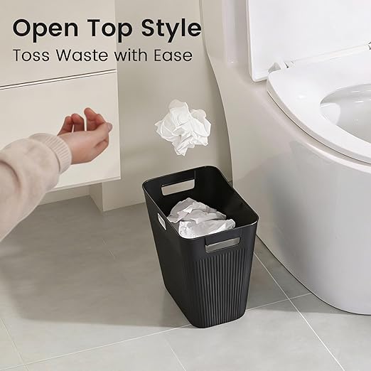 JOYMOOP Slim Trash Can 3-Pack, 2.9 Gallon Plastic Wastebasket for Bathroom, Bedroom, Office, Kitchen with 4 Rolls Bags, Black - Image 4