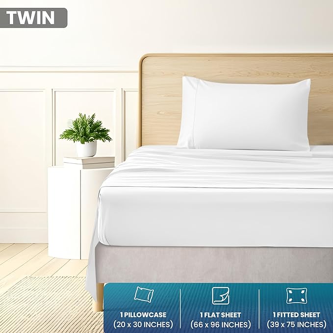 Utopia Bedding Twin Sheets Set - Brushed Microfiber - Soft Bed Sheets for Twin Size Bed Set - Includes 1 Fitted, 1 Flat, & 1 Pillow Case - Deep Pocket (White)