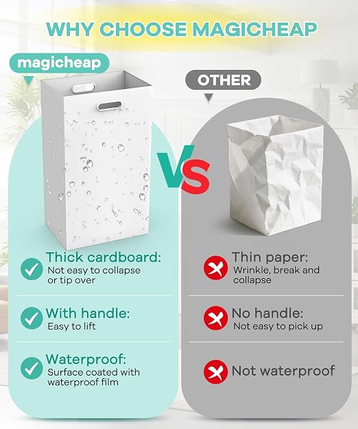 4 Pack Disposable Trash Cans for Parties, 13 Gallon Large Collapsible Garbage Cans with Handle, Thick Recycled Cardboard Recycling Bins for Party Events Camping (13.5" L x 10.0" W x 21.7" H), White - Image 2