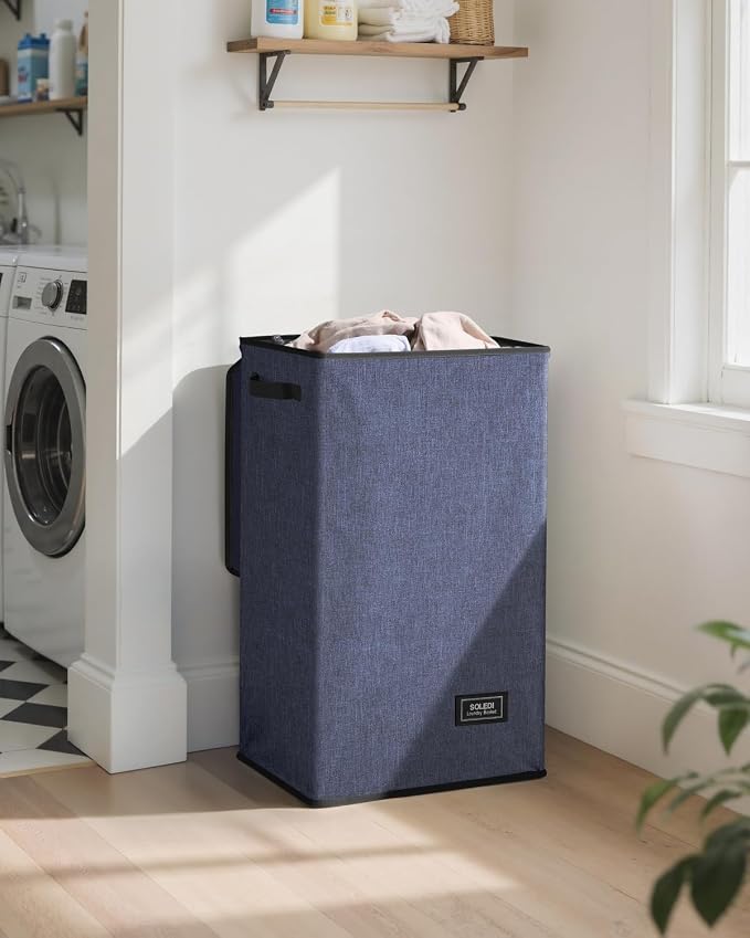 SOLEDI Laundry Hamper with Lid 90L Large & Tall Collapsible Laundry Basket, Clothes Hamper with Bag Removable Easy to Carry, Dirty Hampers for Bedroom, Bathroom, Dorm, College, Navy Blue - Image 2