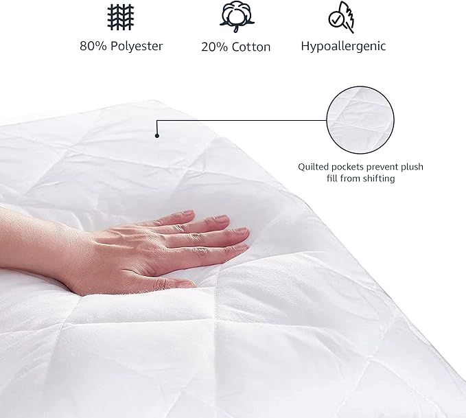 Amazon Basics Hypoallergenic Breathable Quilted Mattress Topper Pad, 18 Inches Deep, Twin XL, White