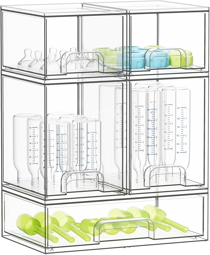 SpaceAid Bottle Storage Organizer Baby - Acrylic Bottles Station Organizer Container, Stackable Clear Drawers for Countertop, Vanity, Bathroom, Cabinet, Pantry Organization, 5 Pack, 2S2M1L, 15.4" H by SpaceAid