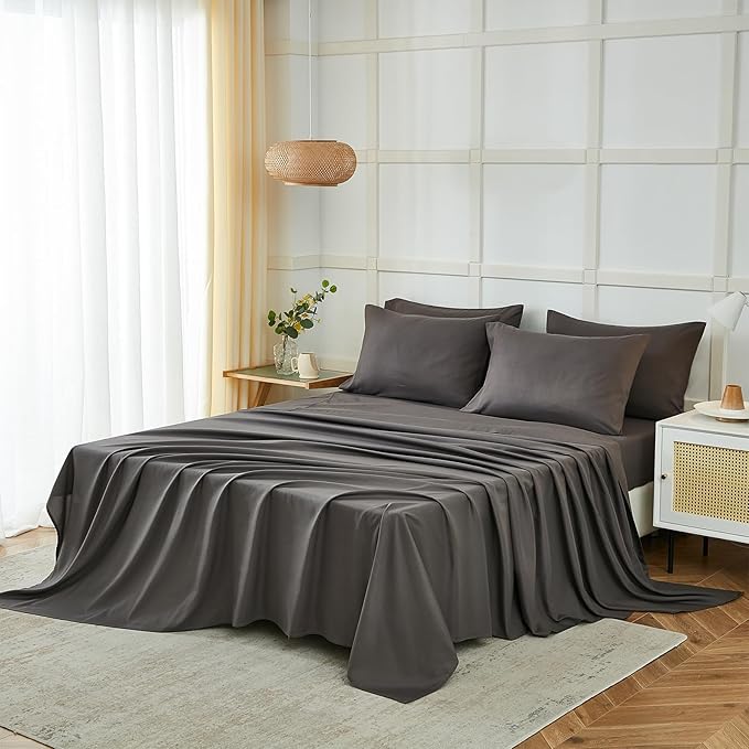 ILAVANDE Queen Sheets Set 6 Piece,Hotel Luxury Super Soft 1800 Series Microfiber Queen Bed Sheets Set-Wrinkle Free & Breathable-14 Deep Pocket Sheets for Queen Size Bed(Queen,Neutral Grey)