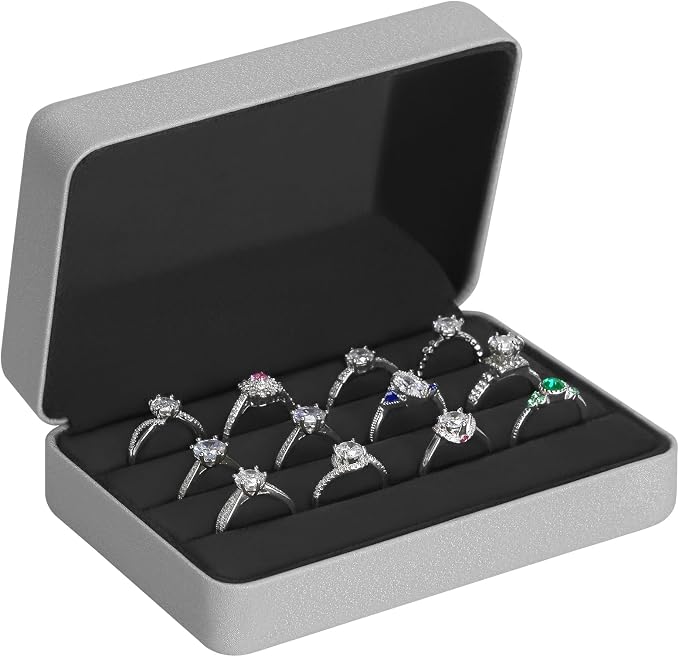 KUKUVR Velet Ring Storage Box for Multiple Rings, Travel Jewelry Stud Earrings Holder Case, 3 Slot Portable Ring Display Organizer Case (Silver) by Unknown