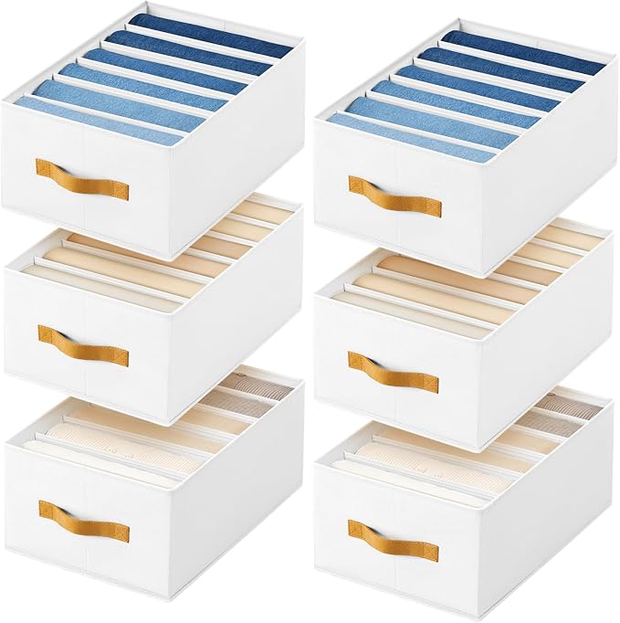 DIMJ Wardrobe Clothes Organizer - Foldable Closet Drawer Organizer Dividers for Jeans, Pants, Sweater, T Shirt, Storage Bins with Handles for Shelf by DiMJ
