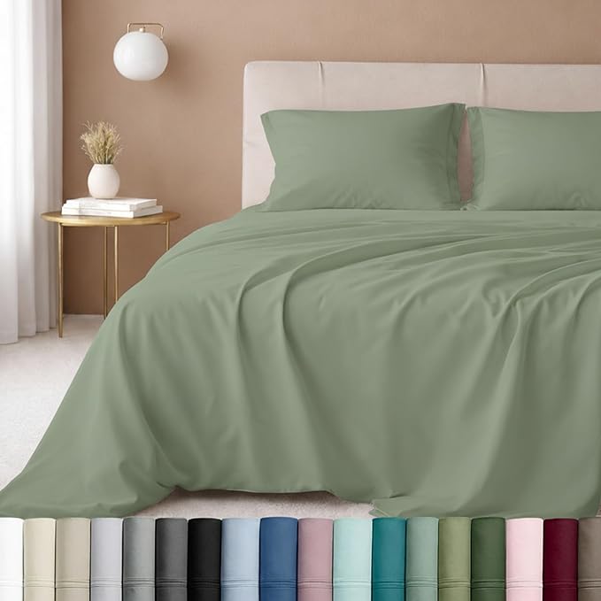 California Design Den Full Size Sheets Set - Luxury 600 Thread Count Sateen, Natural 100% Cotton Bed Sheets, Fully Elasticized Deep Pockets, Crisp, Durable - Laurel Green